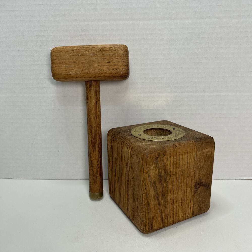 Vtg Blockbusters Wisecracker Nutcracker - Solid Oak & Brass - Wood Block Mallet